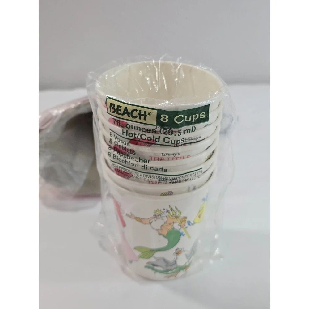 Vintage 90s Disney Little Mermaid Set Of 8 Party Hats & Cups
